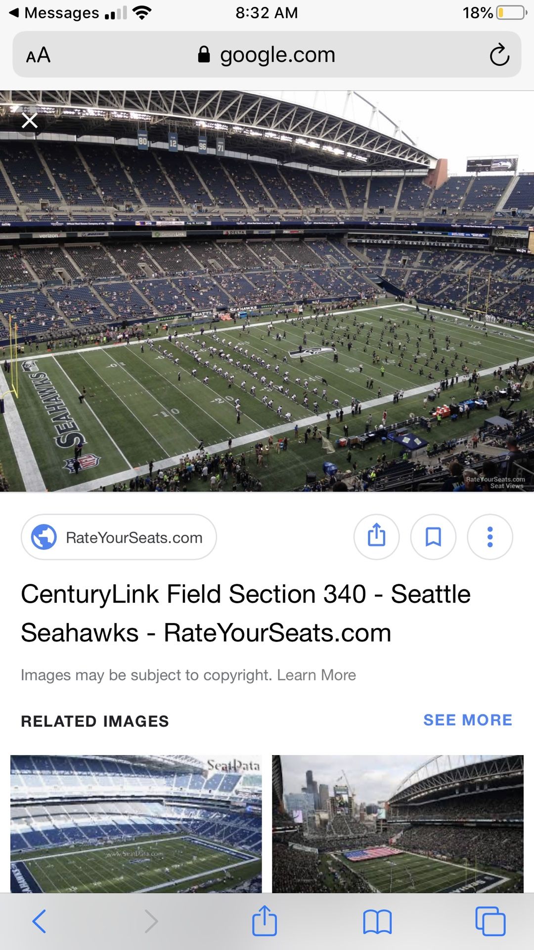 2 Seahawks vs Baltimore Ravens tickets. Price is for both tickets