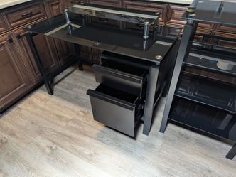 Black Glass Computer Desk with Drawers