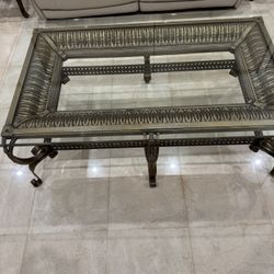  Glass And Iron Base Coffee Table