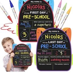 Funcils First & Last Day of School Sign (11 x 13") - First Day of School Board for Kids, Back to School Sign, My 1st Day of Preschool Kindergarten Sch