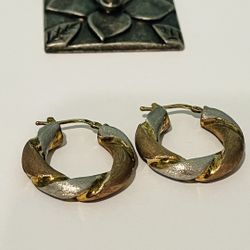 925 Silver Vintage Tricolor Hoop Earrings 