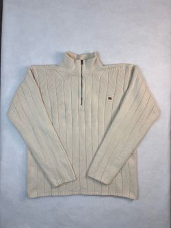 Vintage Polo Jeans Co Ralph Lauren Quarter Zip Ribbed Sweater Cream XL Flag Logo