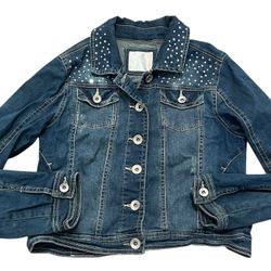 Justice  Denim Jean Jacket Girls Size 14  Button Front Rhinestone Embellishment 