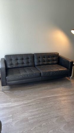 Moving chocolate brown couch, black queen platform bed
