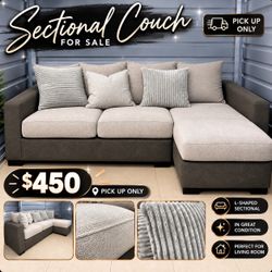 L-Shaped Gray/Beige Sectional Couch
