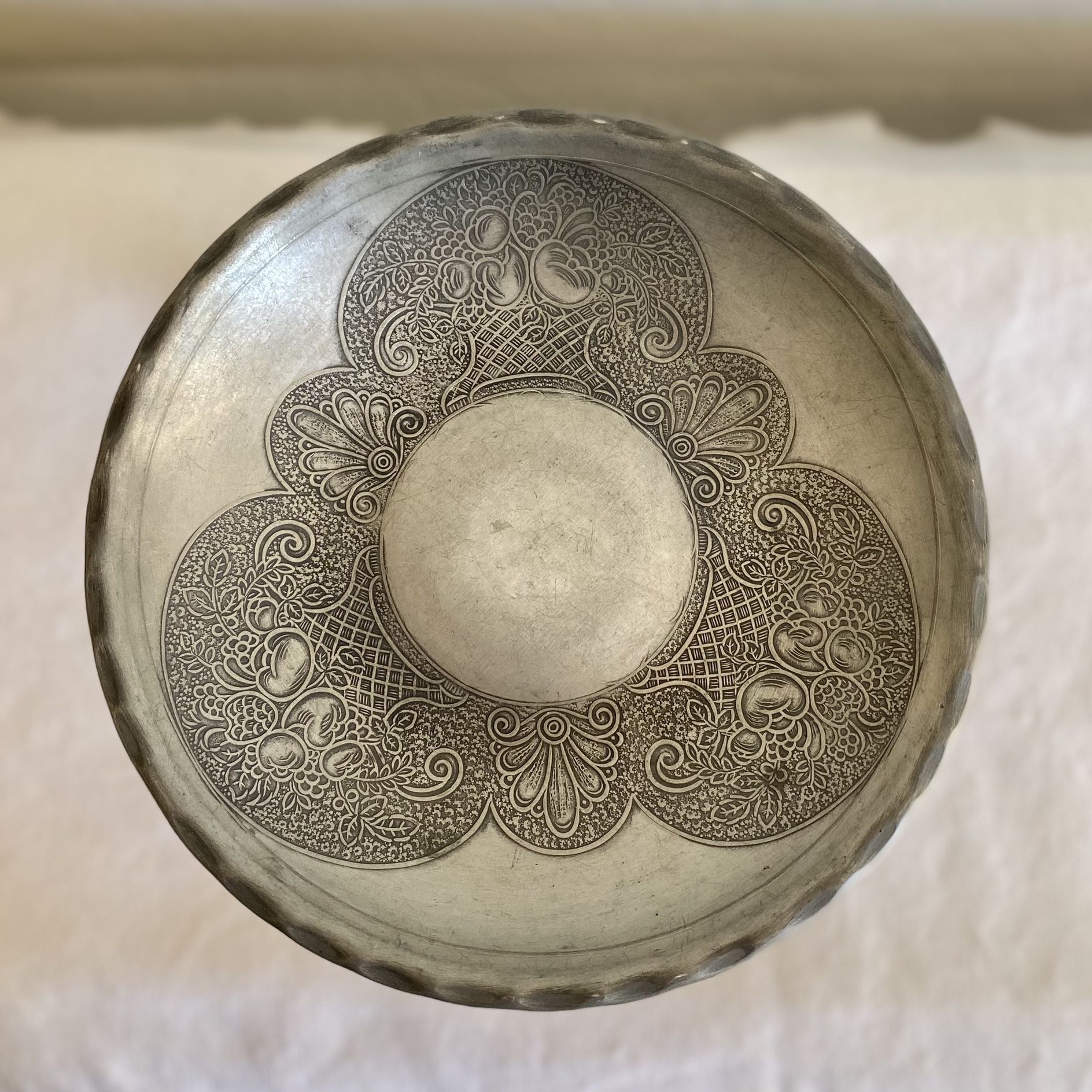 Beautiful Vintage Mid Century Modern Pewter Pedestal Bowl Norway