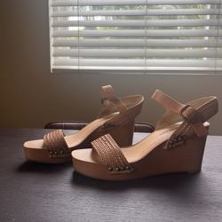 Unworn Lucky Brand Wedge Heel Sandals Braided Leather Summer Shoes! So Cute  38.5 US 8