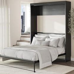 Queen Wall Murphy Bed With Separate Bookshelf And Shelves Pull Fold Down Space Saving Bedroom