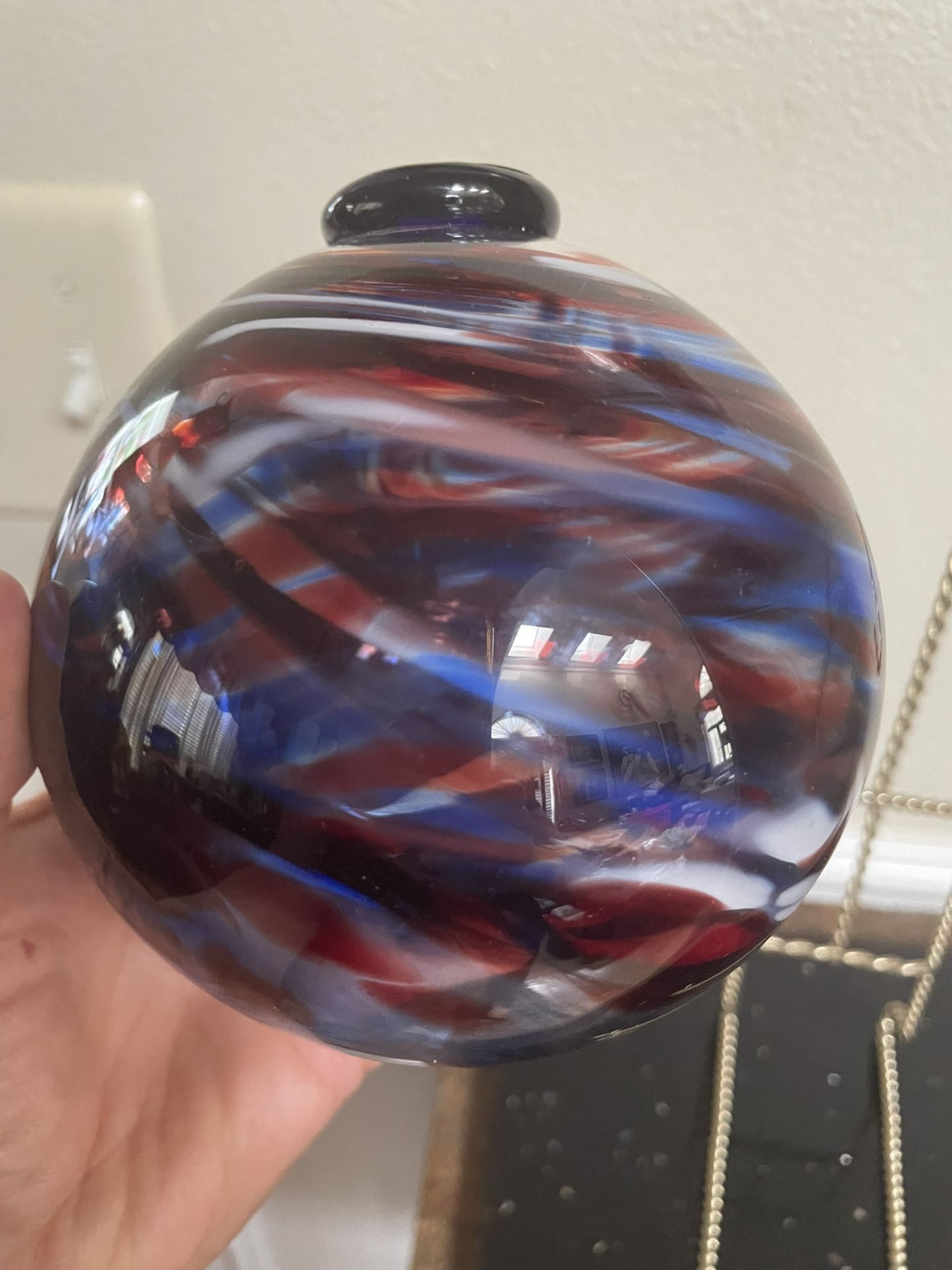 Hand Blown Art Glass Ornament Signed 5”