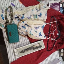 New Straightener, Large Jacket (Used), Size Small Dress(Used), Wrangler Wallet (Used)