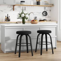 Swivel Bar Stools Set of 2 SH 24"
Counter Height Backless Bar Stools.
Fabric Upholstered Seat Black