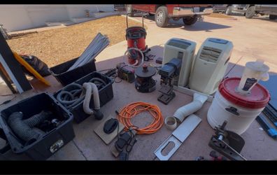 Various Shop items, Sanders, dust collector, portable AC units, shop LED lights