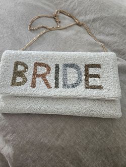Bride Beaded Clutch with Gold Chain Strap