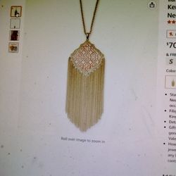 Long Pendant Fringe Necklace In Filigree, NEW
