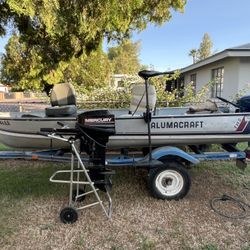 14’ Alumacraft Fishing Boat Package – 2 Motors, Trolling Motor, Garmin fish finder, Trailer – $3,200