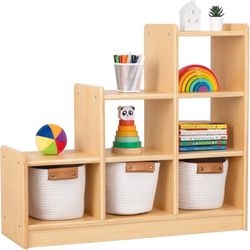 9 Cube Shelves Storage Cabinet, L Shaped Freestanding Ladder Corner Bookshelf 6 Cubes Stepped Etagere Bookcase, 4 Tier Wooden Storage Display Shelf Ki