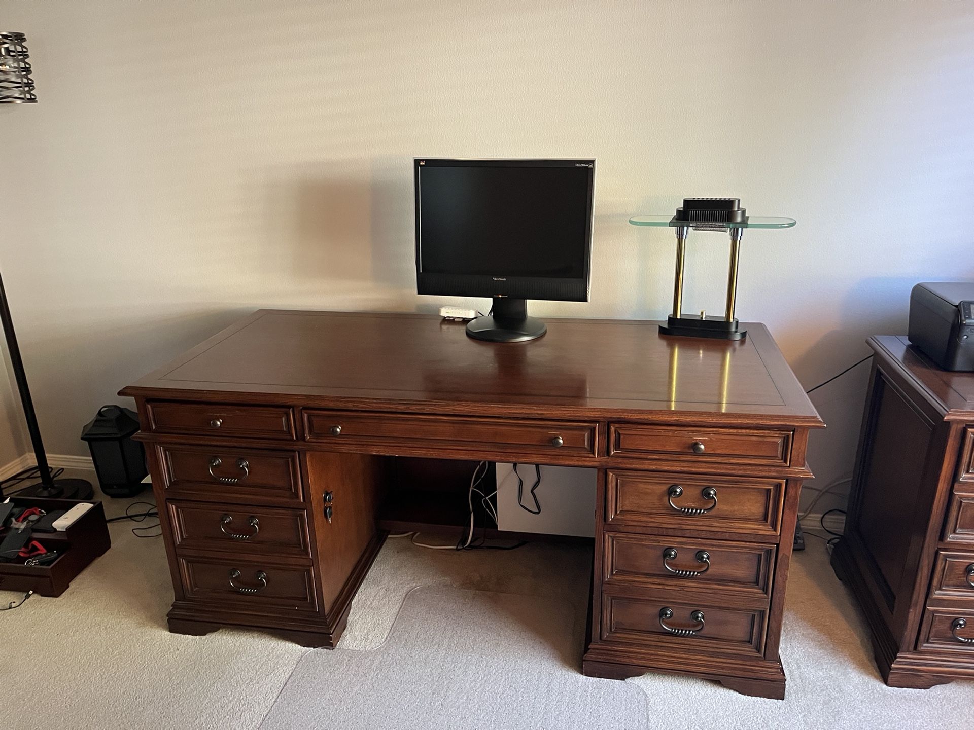 Costco Solid Wood Desk And File Cabinet