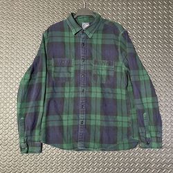 J. Crew Slim Mens Green/Navy Plaid Button Up Flannel Shirt Men Size Large