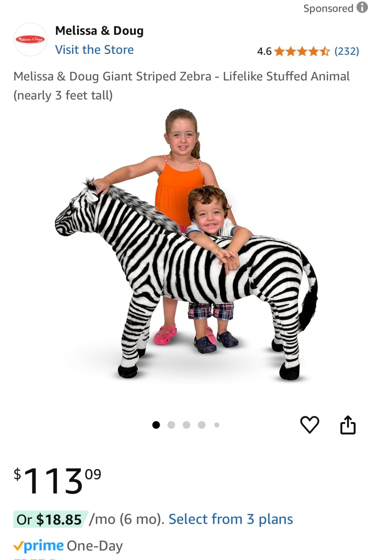 Giant Zebra Stuffed Animal Like New