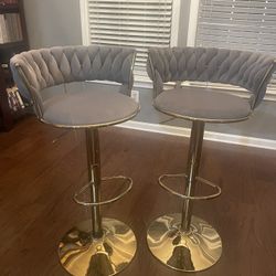 Set of 4 Velvet Swivel Bar Stools – Grey Low Back  