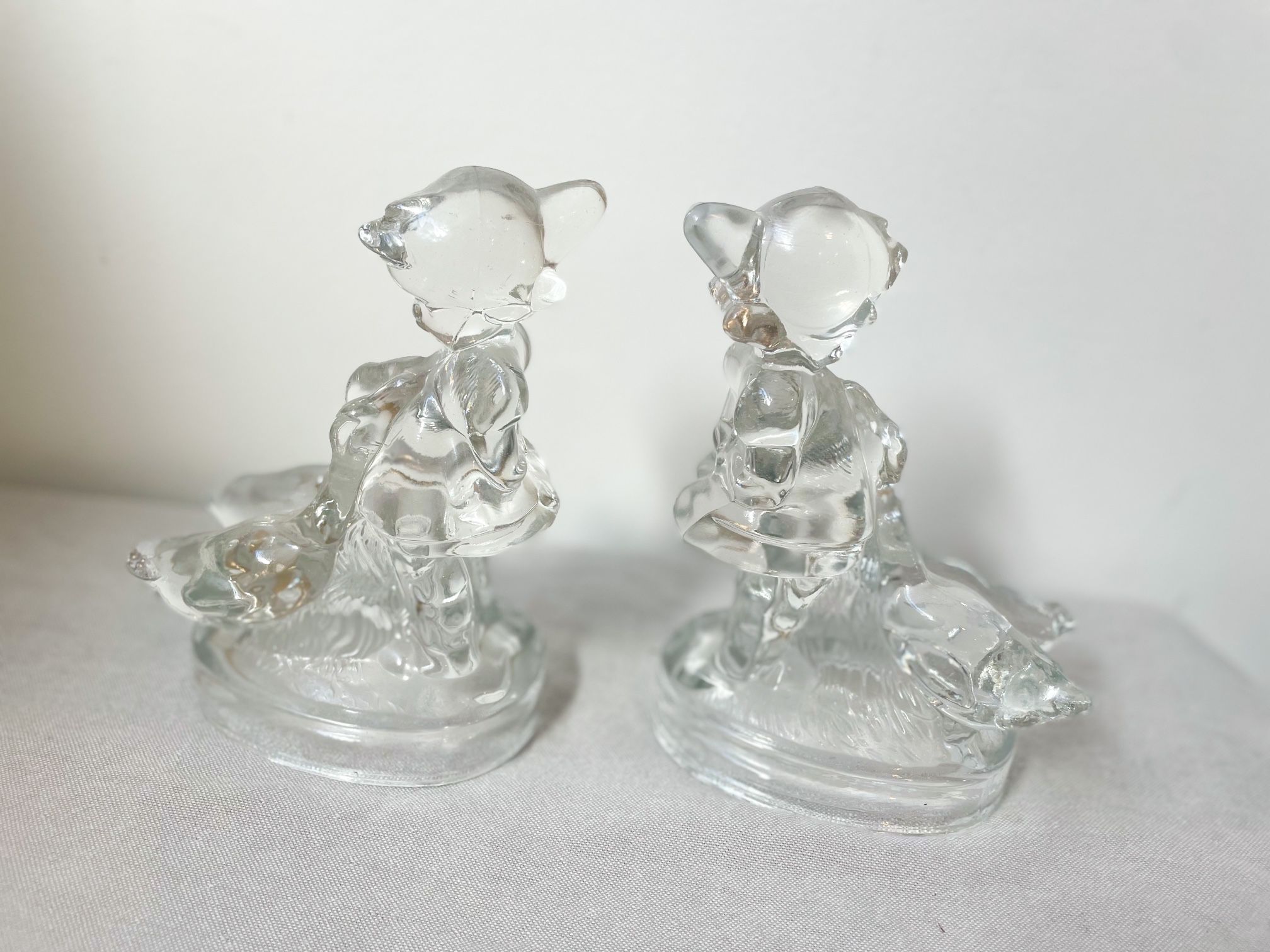 2 Vintage L. E. Smith Goose Girl Glass Figurines 1950's