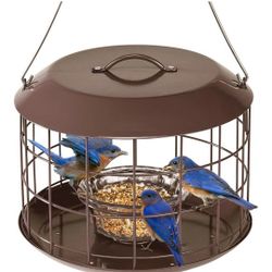 Kingsyard Bluebird Feeders for Outdoors Hanging, All Metal, Cage Bird Feeder with Tray, Squirrel Proof & Weatherproof, Easy to Refill & Clean (Brown)
