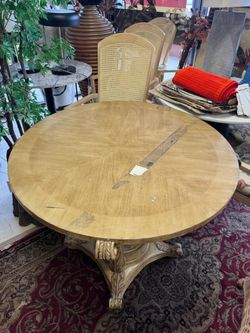 Round Wood Dining Table with Carved Pedestal Base