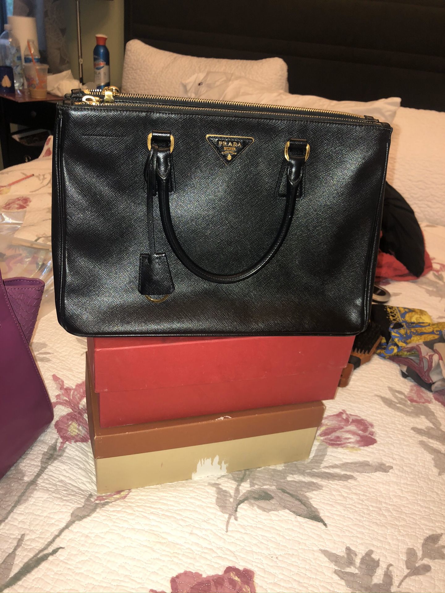 PRADA LARGE SAFFIANO LEATHER DOUBLE ZIP BAG
