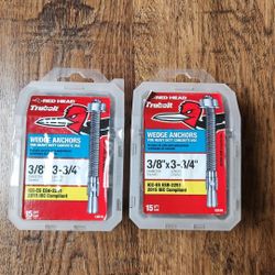 Brand New
Red Head Trubolt 3/8-in x 3-3/4-in Wedge Anchors 15-Pack. $10 each box. Available 2 Boxes.
