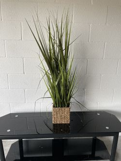 Tall Faux Grass Plant in Woven Basket Planter