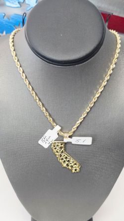 10k Hollow 24inch 4mm Rope Chain With 10k Pendant