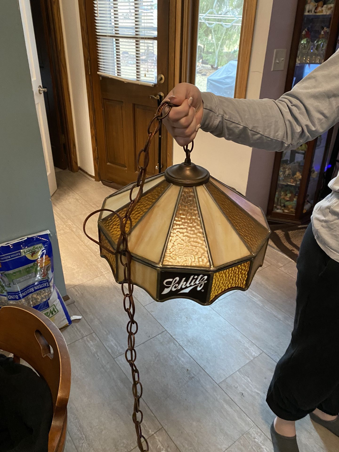 Antique Schlitz leaded glass bar light