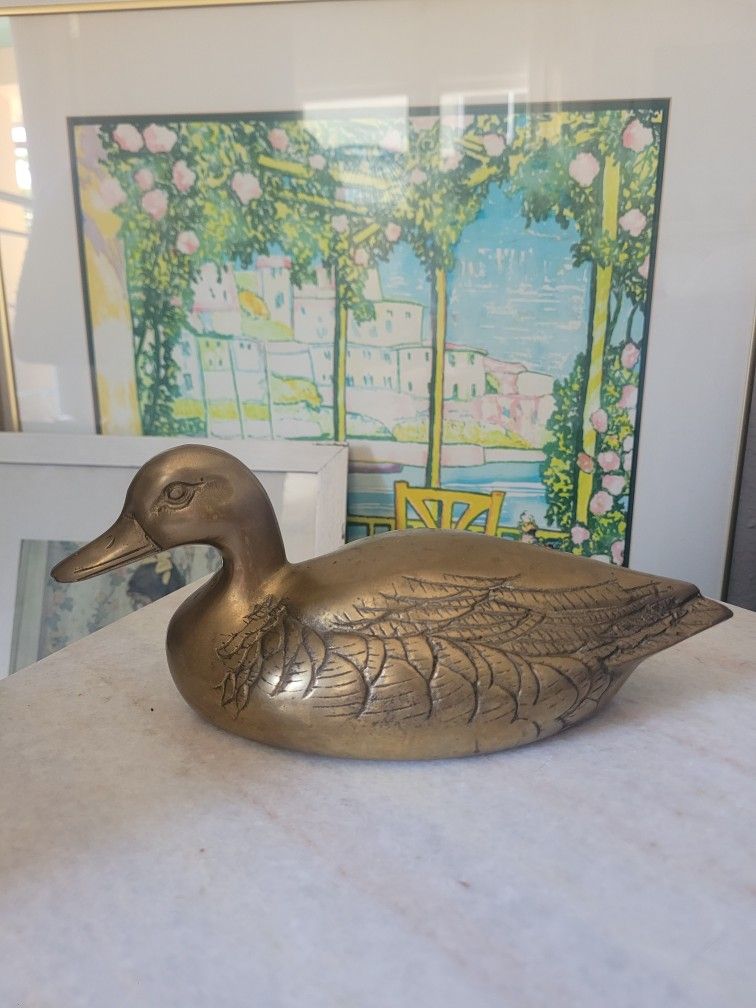 Large Brass Duck Decoy, Paperweight or Figurine