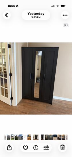 Black 3-Door Wardrobe with Mirror