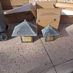 Outdoor lights patina/copper stained glass 30 lrg 20small