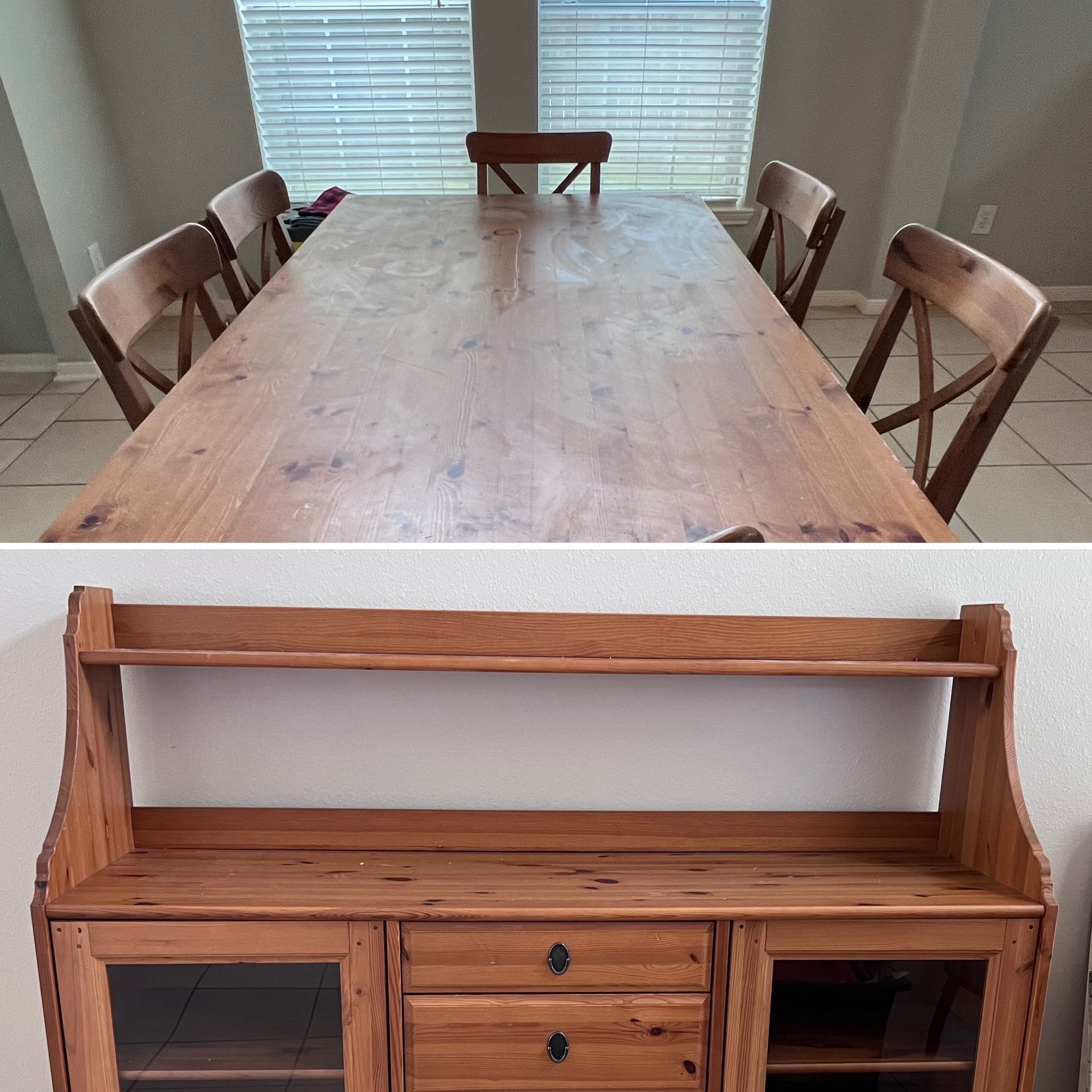 IKEA Forsby Solid Pine Table + 6 Leksvik chairs + Leksvik Sideboard