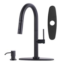 17 in. Single Handle 360° Swivel Pull-Down Sprayer Kitchen Faucet with Soap Dispenser 