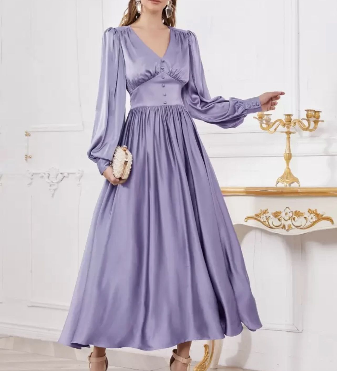 Lilac satin maxi dress