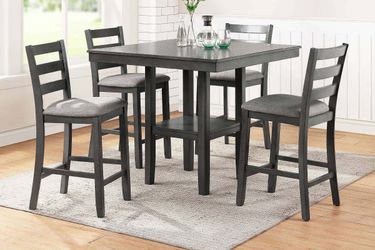 5-Piece Counter Height Dining Set – Gray Finish
