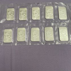 (10) 1 troy ounce .999 silver bars - Year of the Dragon