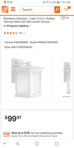 Residence Collection 1-Light Textured White LED Wall Lantern