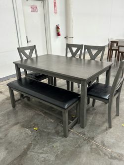 6-Pcs Dining Set Table + 4 Chairs + Bench  Color: Gray.   ☎️📲(213)713-74-89.    Comedor  de 6 Piezas Nuevo en Caja entregamos a domicilio
