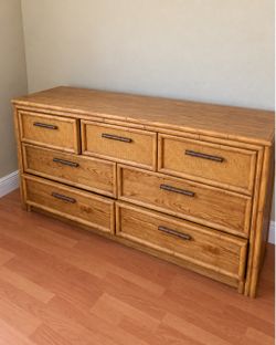 Rattan Bamboo 7-Drawer Wood Dresser