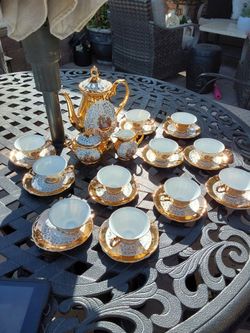 Gold Porcelain Tea Set with Teapot and Cups. PETITE Sized
