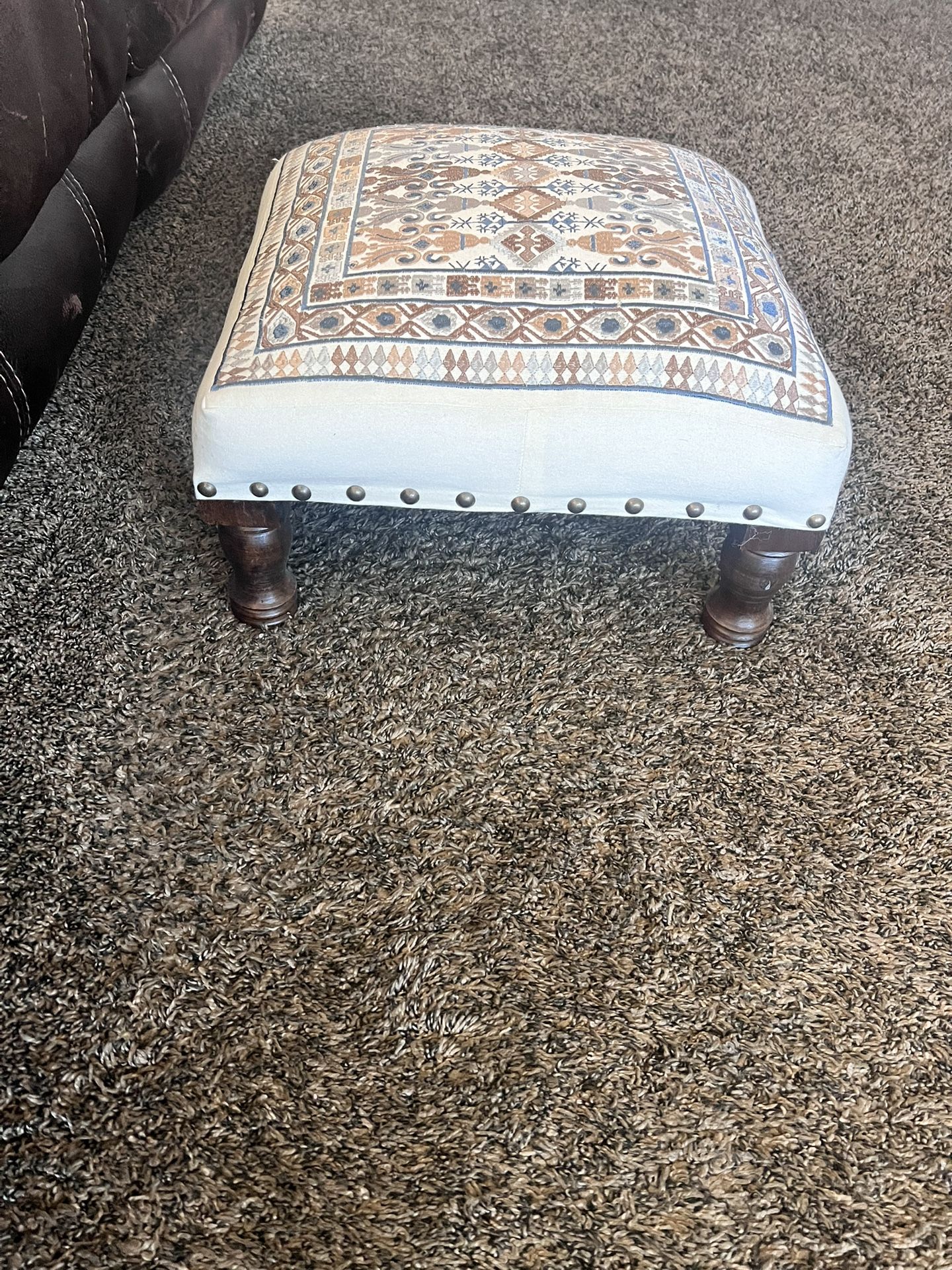 FOOT STOOL - Solid wood with embroidered theme!  12 x 12 x 10 HEIGHT - Very cute