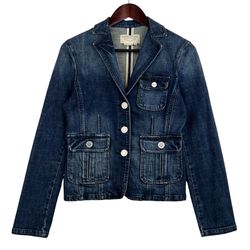 BCBG Max Azria Women’s Denim Jeans Pockets Cotton Stretch Button Jacket