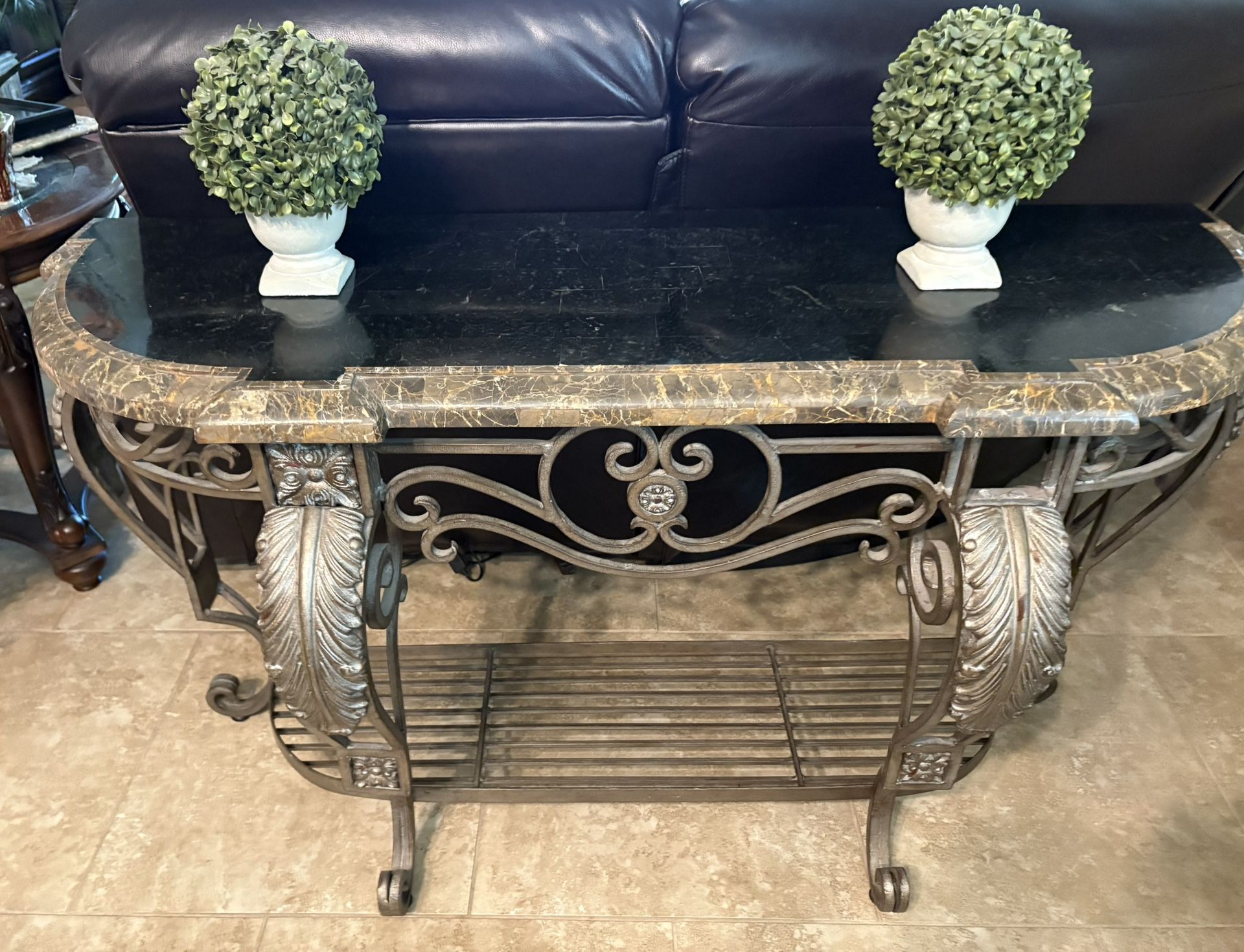 Ornate iron and Marble sofa back table!