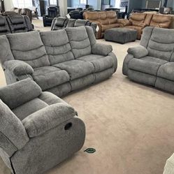 Tulen Gray Reclining Sofa and Loveseat Living Room Set 