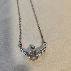 NWOT Sterling Silver Necklace With Moissanite Gemstones Angel Wings