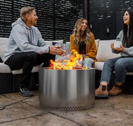 New - Homestead Low Smoke 25 in. Round Wood-Burning Fire Pit in Stainless Steel with Cover